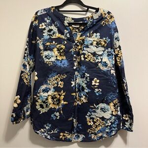 St. John's Bay Navy Floral Button Down Shirt